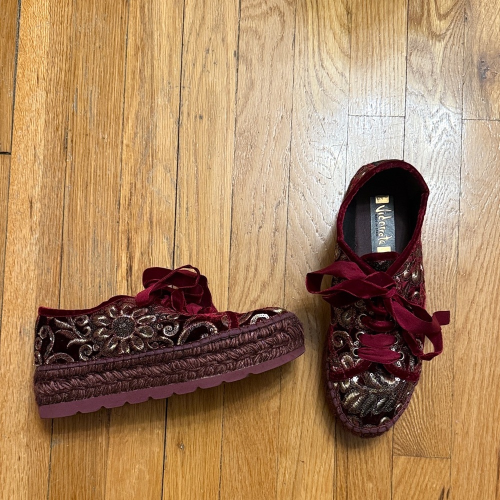 Vidorreta Dark Red Velvet w Silver Espadrille Sneakers